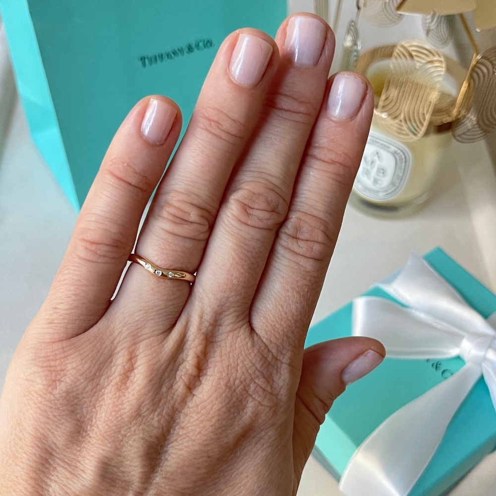 Tiffany & Co. Elsa Peretti Curved Band Ring RG Diamonds Size 4 $1,400 NEW